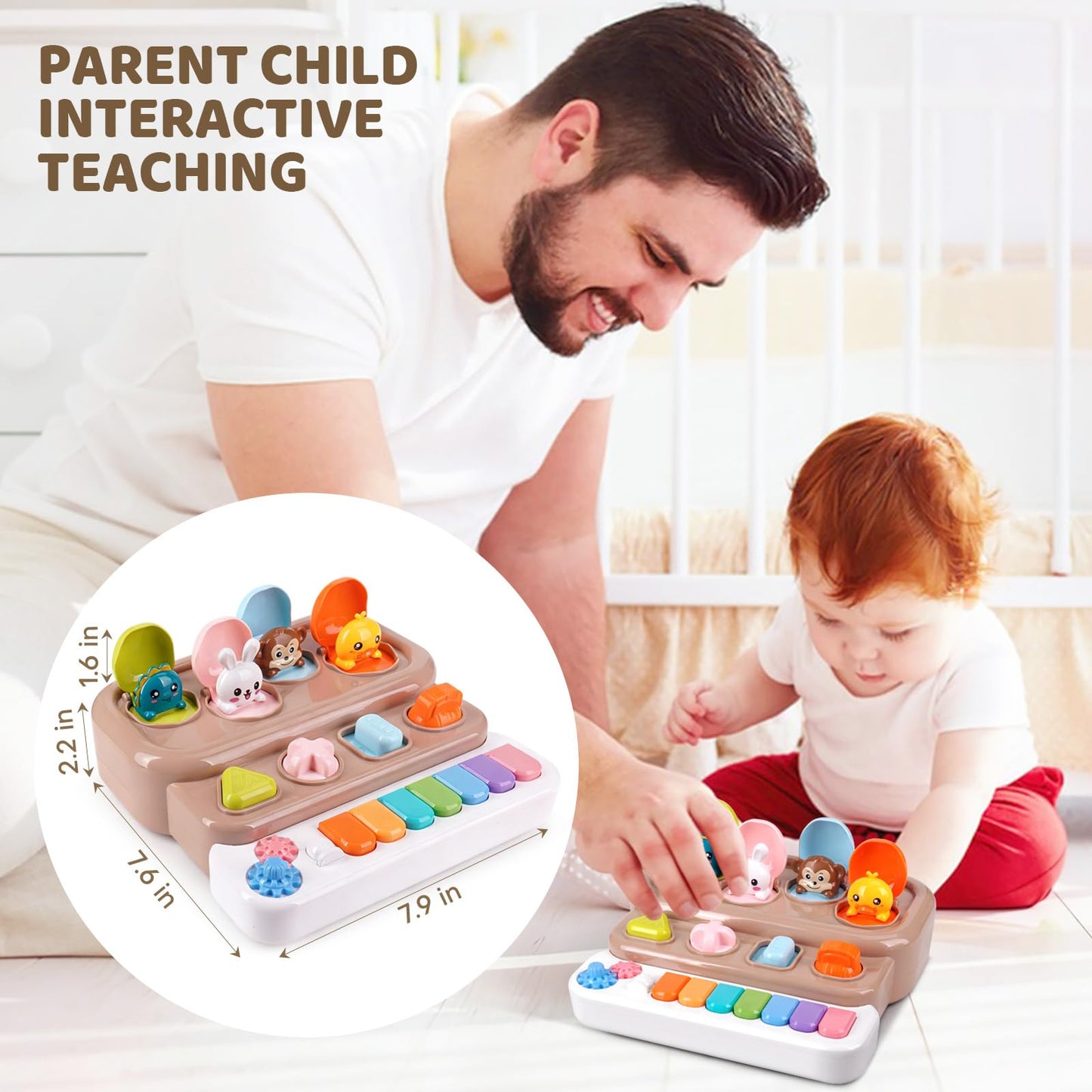 LESSETI Interactive Pop Up Toy with Piano Keyboard - Cause and Effect Animal Toy with Music and Light for Toddlers 1-3, STEM Learning Educational Baby Toys, Birthday Gifts for Boys Girls 6-12 Months
