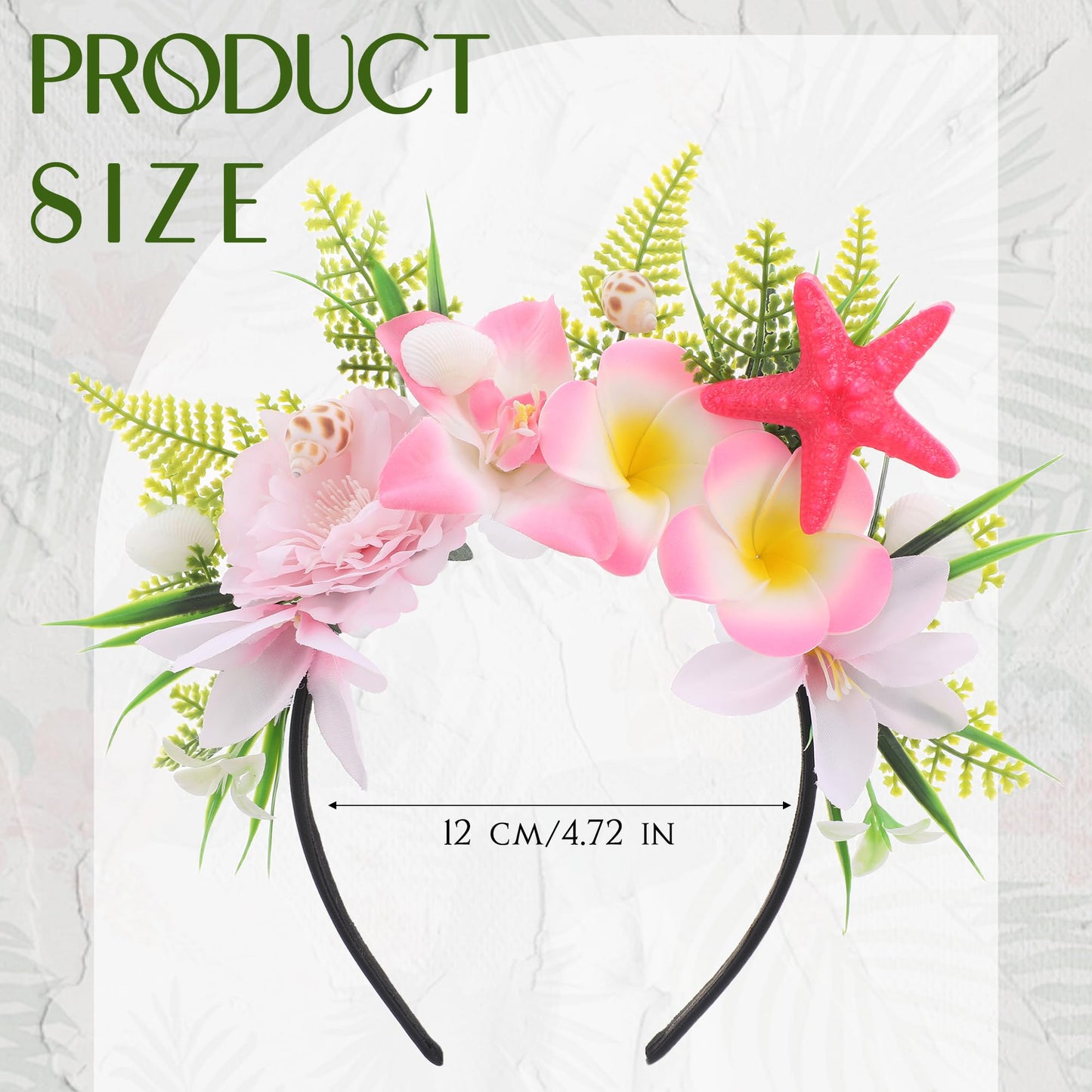 KorViSHOW Hawaiian Flower Crown Headband, Artificial Pink Orchid Plumeria Hawaii Floral Headpiec, Tropical Starfish Flower Headbands for Summer Beach Hula Dance Hair Accessories Party Favor Supplies