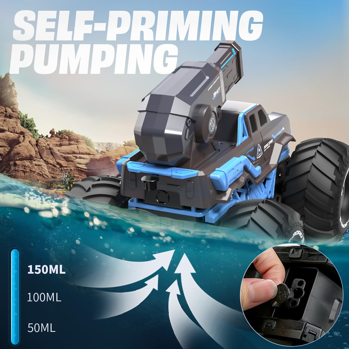 BEZGAR 1:16 Monster Truck Toys Remote Control Car Amphibious RC Cars Pickup Boat with Shooting Water Gun - 4WD Waterproof All-terrian Off-Road Vehicles Gifts for Kids Boys Age 6-12