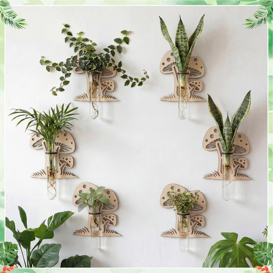Romooa Set of 6 Mushroom Propagation Stations, Hanging Propagation Station and Wall Planters for Indoor Plants Wooden Hanging Planter, Boho Wall Decor Cute Indoor Small Plant Holder Gifts for Women