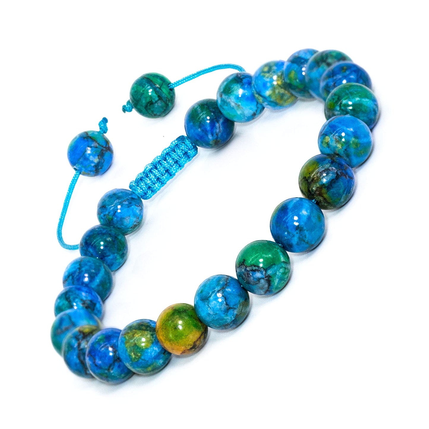 DAZCOLO Handmade Gem Bracelet Adjustable Macrame Gemstone 8mm Round Beads Crystals Quartz Unisex (Azurite)