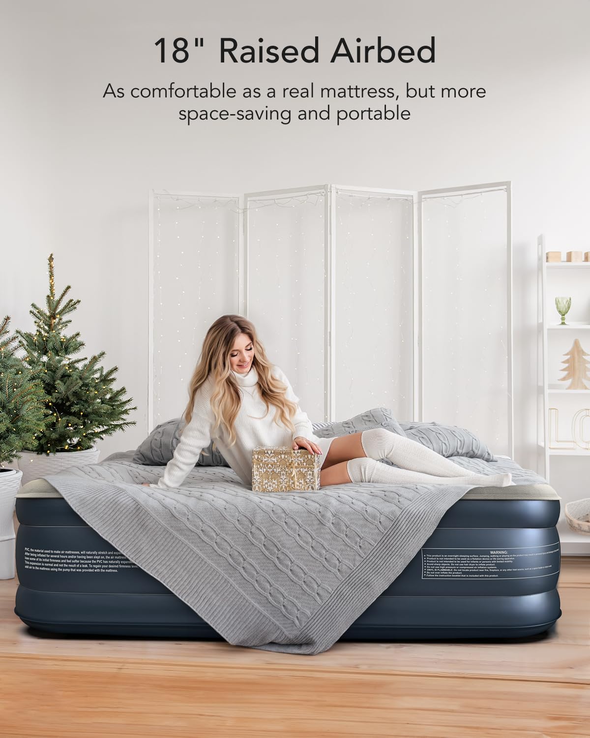 iDOO Queen Air Mattress with Built in Pump, 18 Raised Comfort Inflatable Blow up Mattress, Upgraded Support Structure Portable Air Bed for Camping, Guests and Home, Colchon Inflable, Gift for Mom