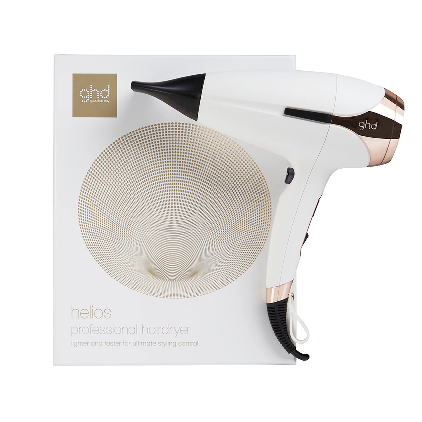 ghd Helios Professional Hair Dryer - Advanced 1875W Blow Dryer with Aeroprecis Technology, 75mph Airflow, Ionic Frizz Control, More Shine, Lightweight Design and Low Noise - White