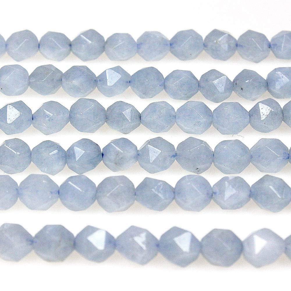 MJDCB Best Sellers Natural Stone Beads Faceted Polygon Aquamarine Crystal Energy Stone Healing Power for Jewelry Making(8mm)