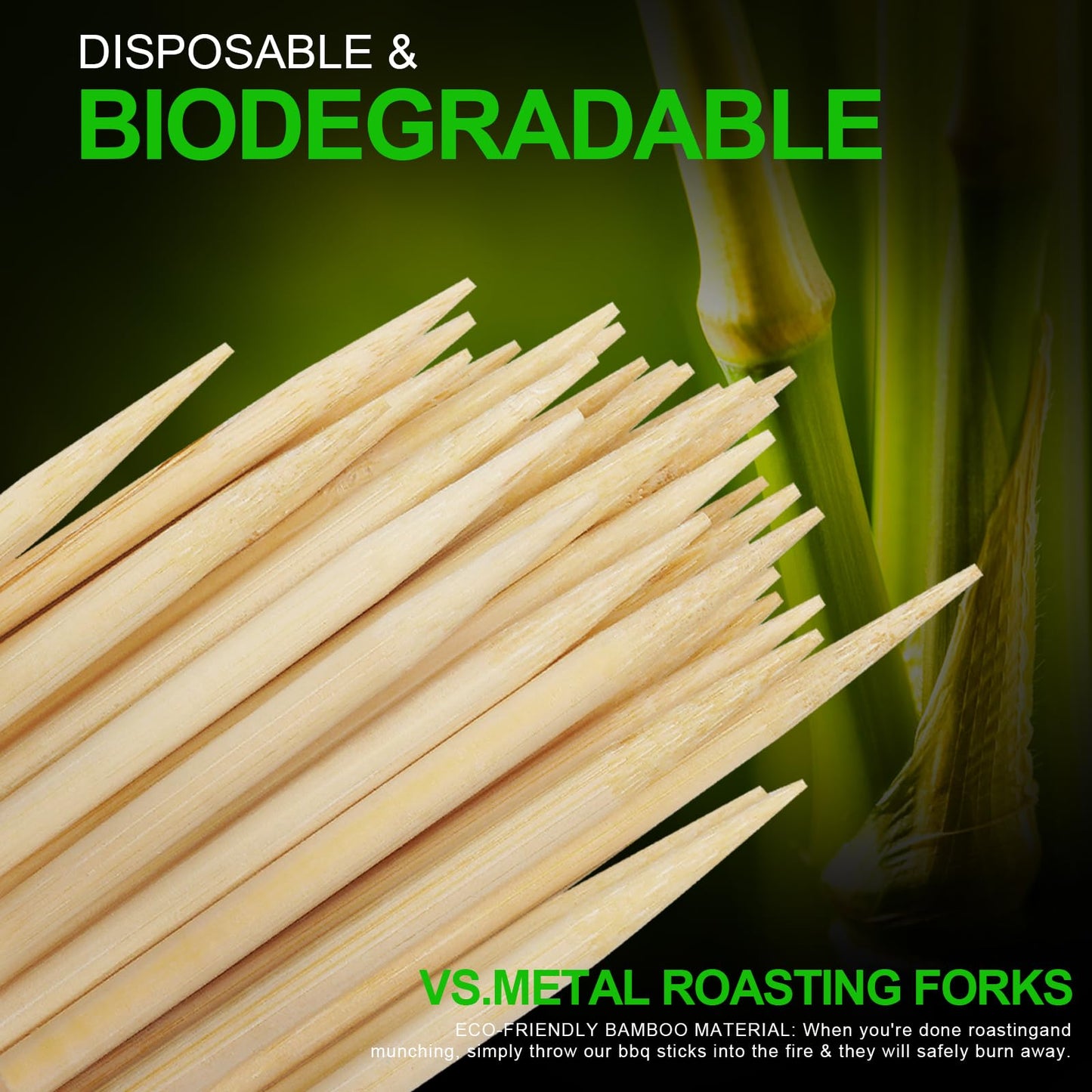 BETESINE 24 Inch Bamboo Marshmallow Roasting Sticks, 100 Pack 6.3mm Thick S’mores Sticks for Fire Pit, Campfire, BBQ, Hot Dogs & Camping, Natural Disposable Bamboo