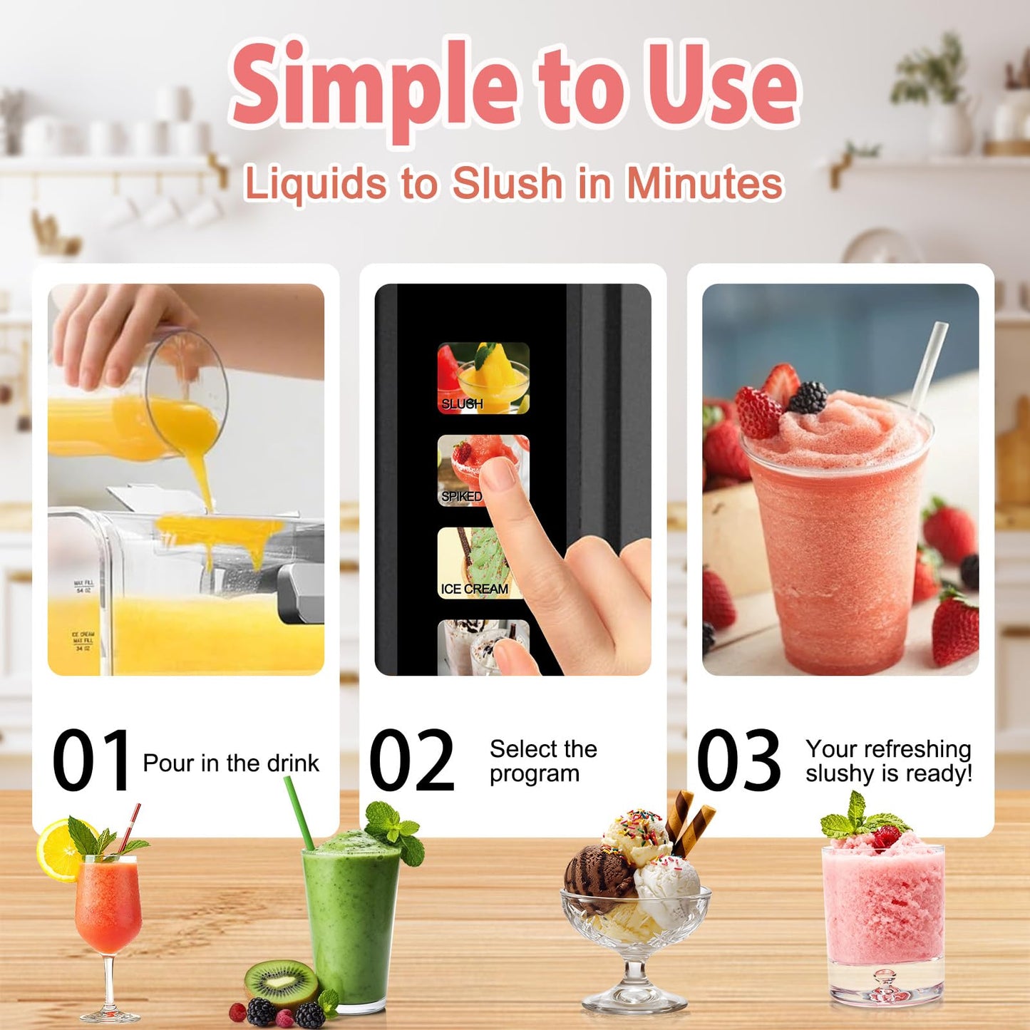 Supwin Slushie Machine for Home - 88oz Frozen Drink Maker Slushy Machine, 2-In-1 Soft Ice Cream Maker, 6 Preset Programs| Slushie, Cocktails, Frappés, Ice Cream, Smoothies, Milkshakes (Screen Version）