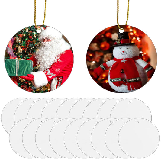 3.5 inch Metal Sublimation Christmas Ornaments,Sublimation Blanks Bulk for Heat Press Printing,DIY Handmade Crafts Double Sided Round Sublimation Ornaments 20pcs