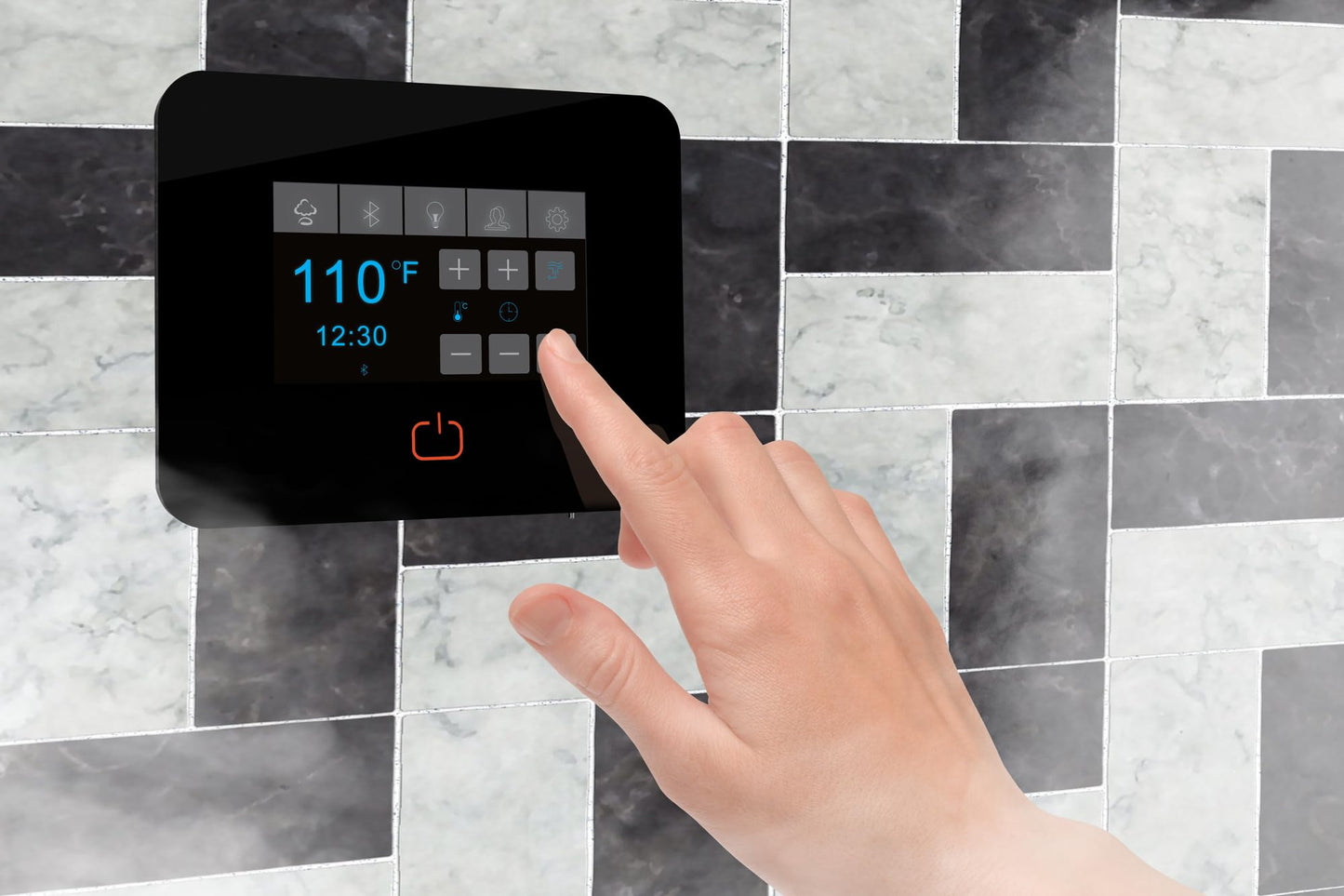 SaunaSpa Builders Series 6kW Steam Bath Generator with Quickstart Continuous Steam, Black Digital Touch Pad, Built-in Auto-Drain, and Aroma Steamhead in Matte Black