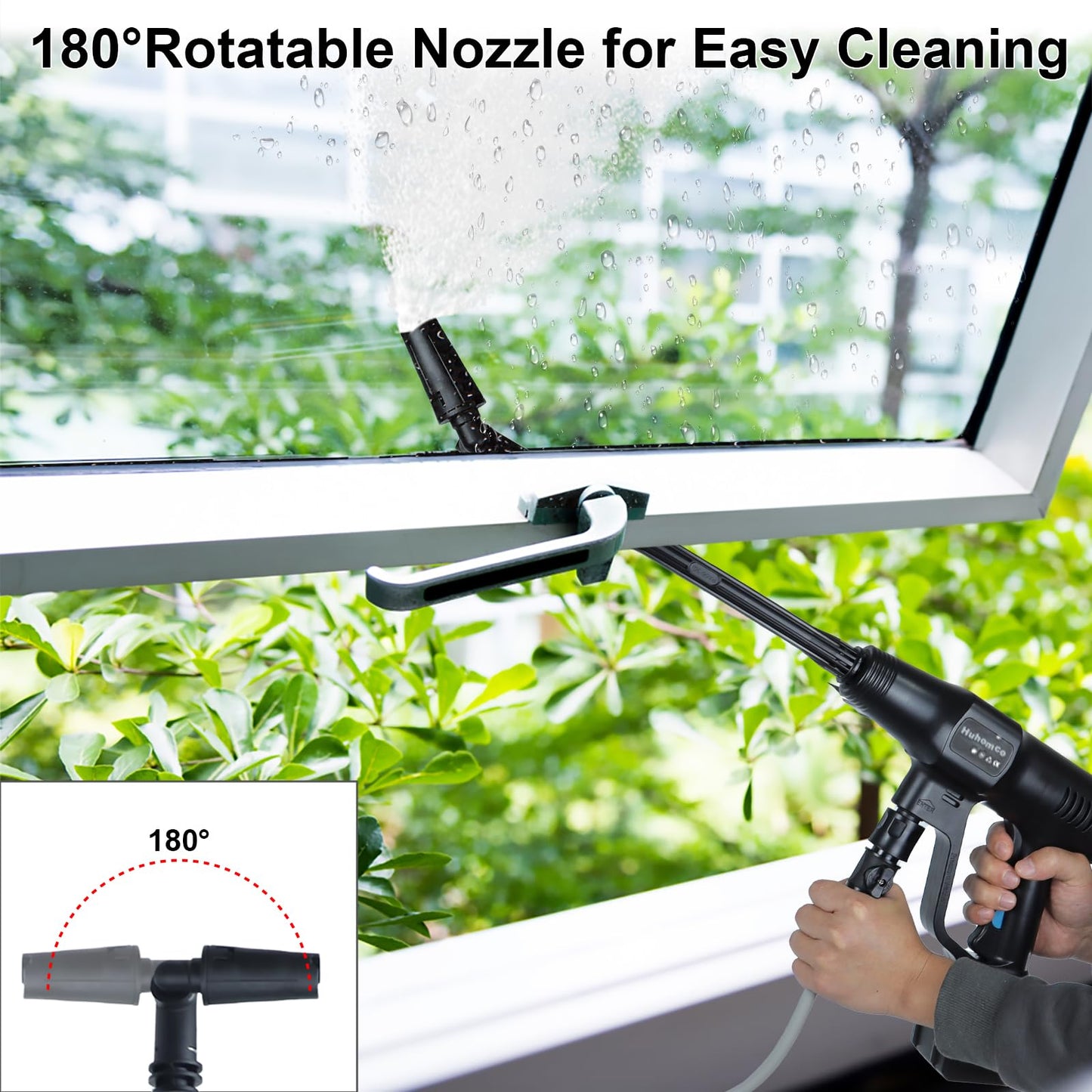 Huhomco Cordless Pressure Washer Battery Powered,1450PSI Cordless Power Washer with 2pcs 4.0Ah Battery&Charger & 6-in-1 Nozzle Portable for Patio Floor Fence Deck Indoor (Black)