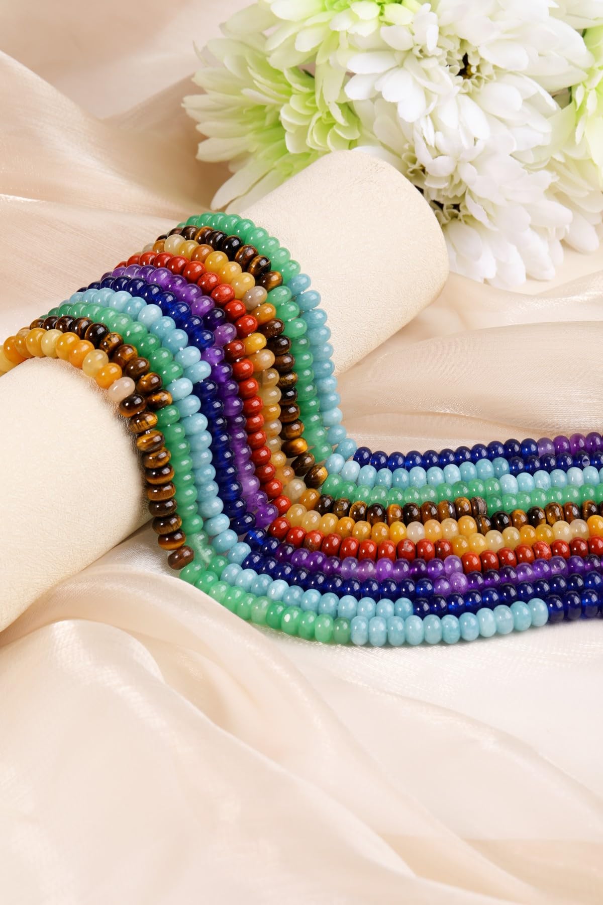 Jovivi 5x8mm 7 Chakra Natural Rondelle Stone Beads,Polished Semi Precious Gemstone Abacus Bead,Genuine Real Healing Crystals Bead for Bracelet Necklace Jewelry Making