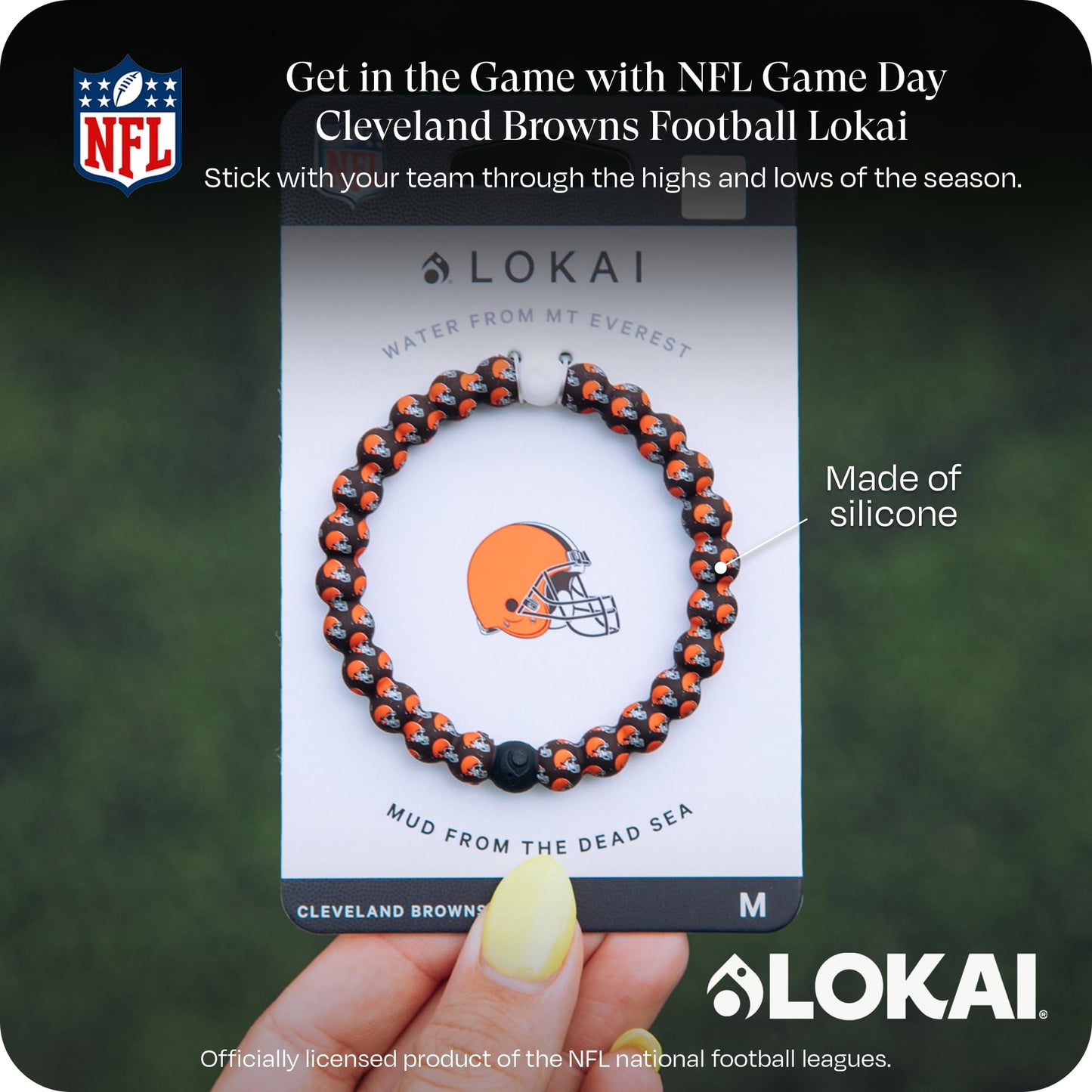 Lokai Silicone Beaded Bracelet for Men & Women, NFL Football Collection - Cleveland Browns, Logo, Medium - Silicone Jewelry Fashion Bracelet Slides-On for Comfortable Fit