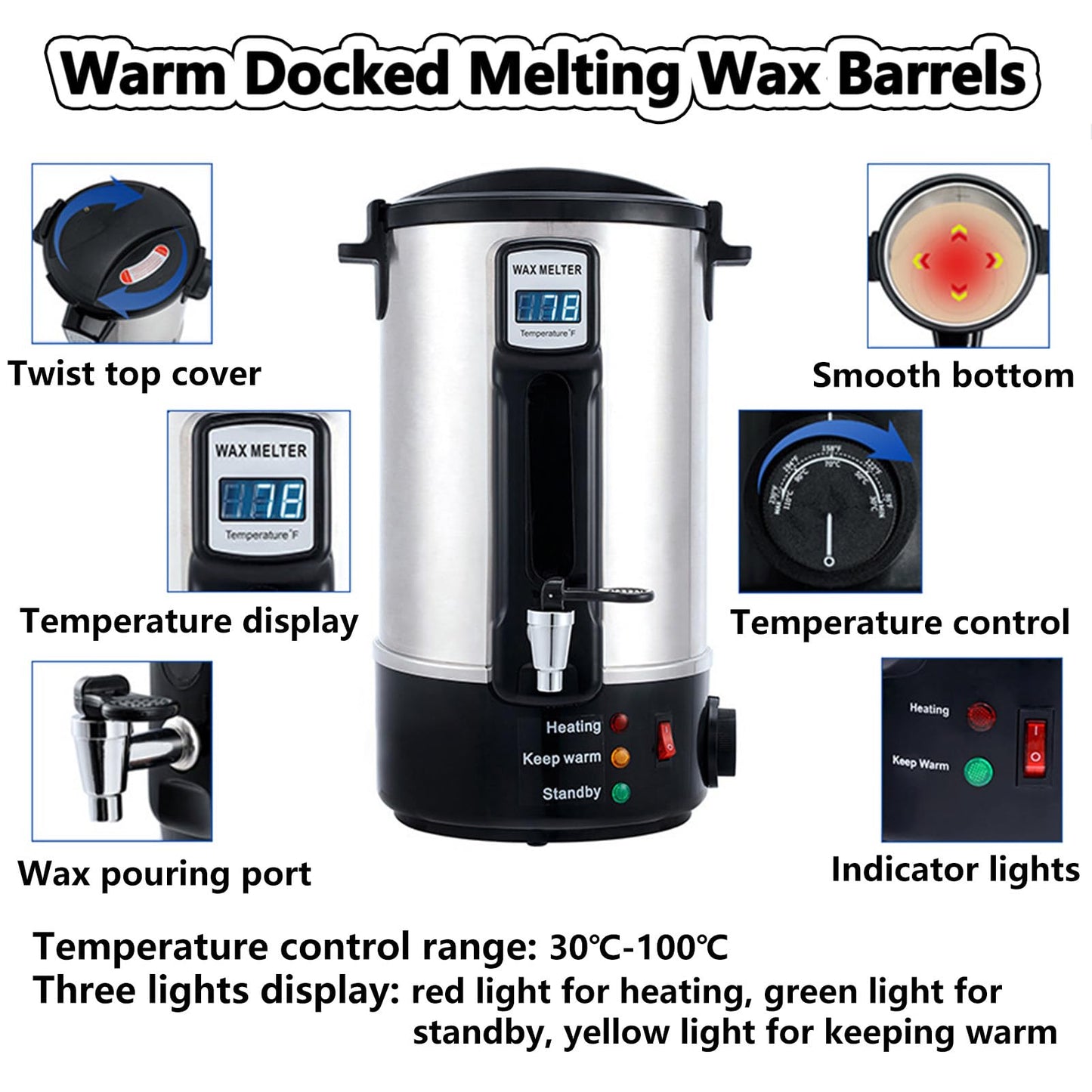 EpyGnom Wax Melting Machine for Candle Making Wax Melter Pot with Digital Thermometer 86℉-212℉ Temp Control Professional Electric Stainless Paraffin Wax Heater Soy Wax Melting Tank 8L