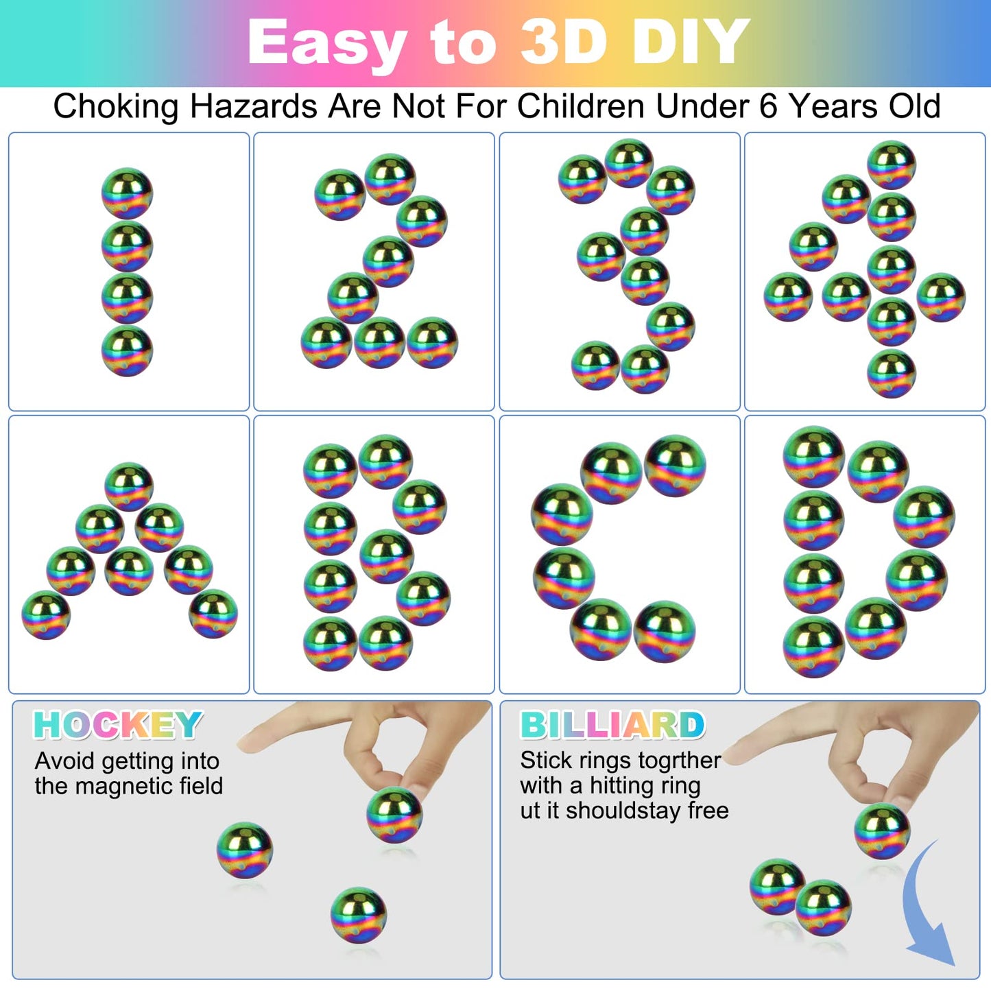 YISHIDANY 21Pcs Magnet Rainbow Ball Fidget Toy, DIY Hematite Stones Toys for Adults, Science Kit for Anxiety Relief, Magnetic Rattle Snake Birthday Easter Gift Egg Filler Stuffer Party Favors
