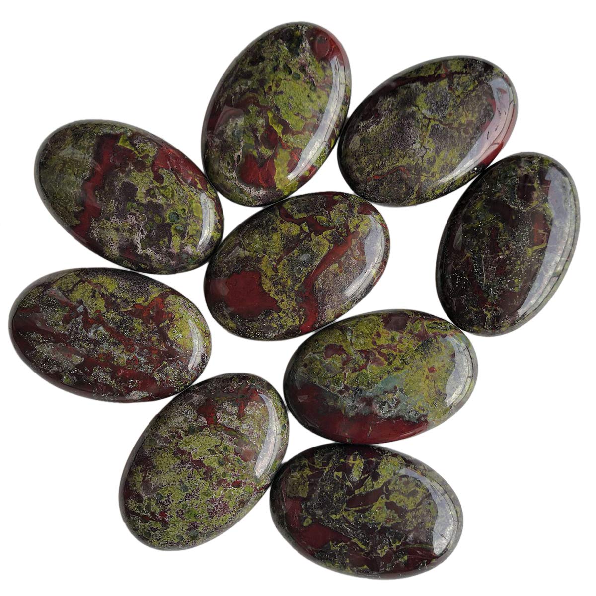 Loveliome Natural Dragon Bloodstone Oval Polished Worry Stones, Healing Crystal Indoor Fountain Stones Massage Energy Anxiety Relief Items