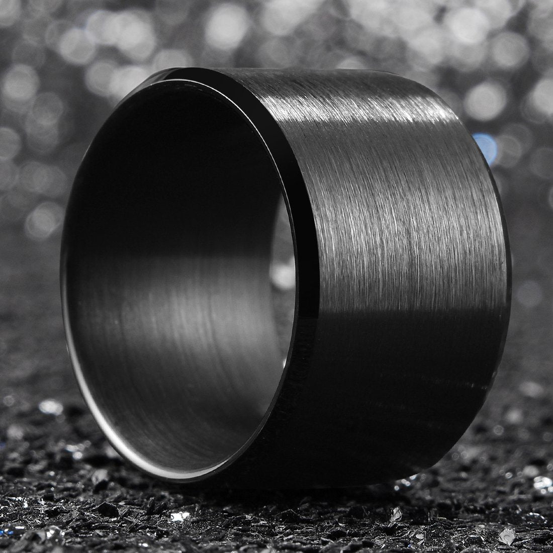 King Will Black-15mm Basic Wedding Ring For Men with Brushed Matte Surface Beveled Polished Edge Comfort Fit 11
