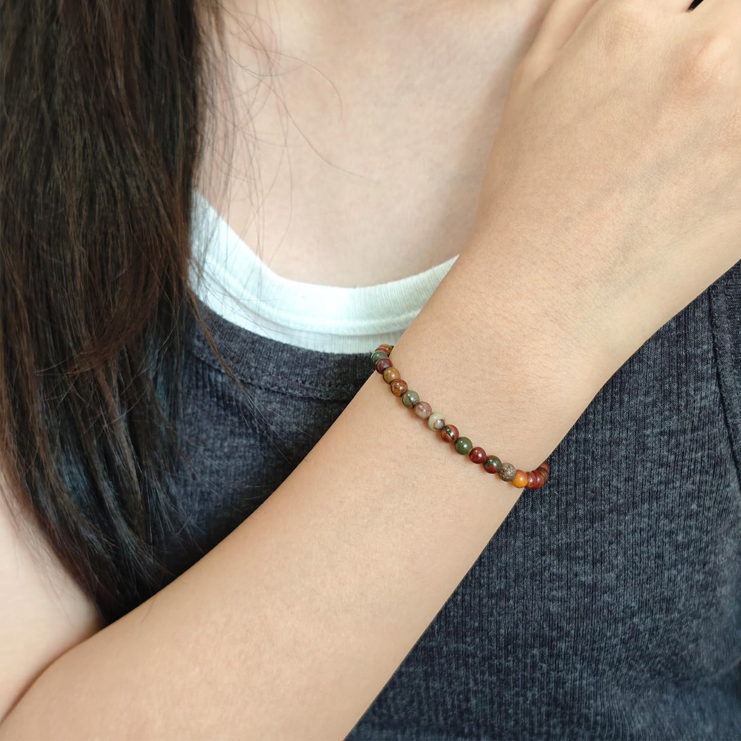 CHCCOYE 4mm Natural Healing Gemstone Bracelet Handmade Yoga Stretch Elastic Bracelet Stress Relief Crystal Jewelry for Men and Women (4mm Picasso)