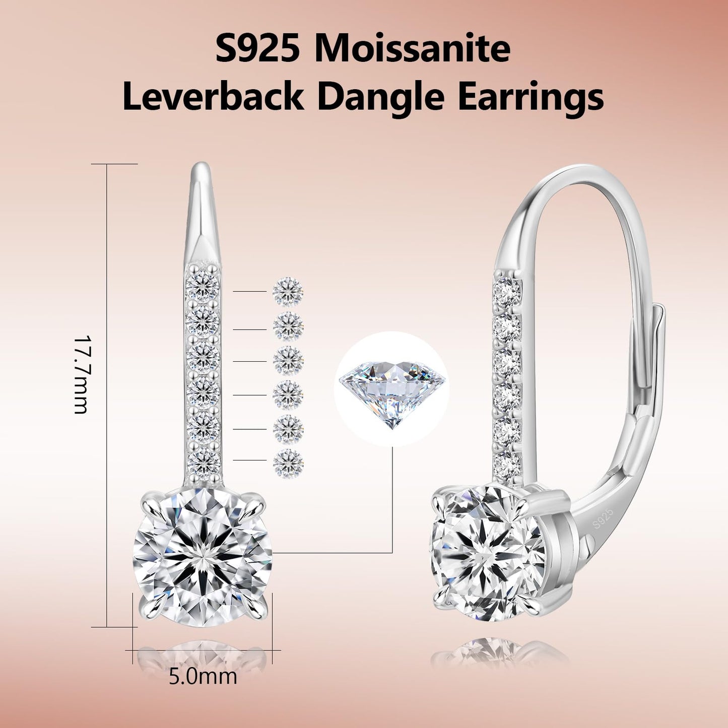 KRKC Moissanite Earrings, 1.0ct-2.0ct D Color Lab Created Diamond Earring, White Gold Plated Sterling Silver Dangle Earrings S925 Leverback Drop Earring for Women Hypoallergenic Gifts for Mom Wife