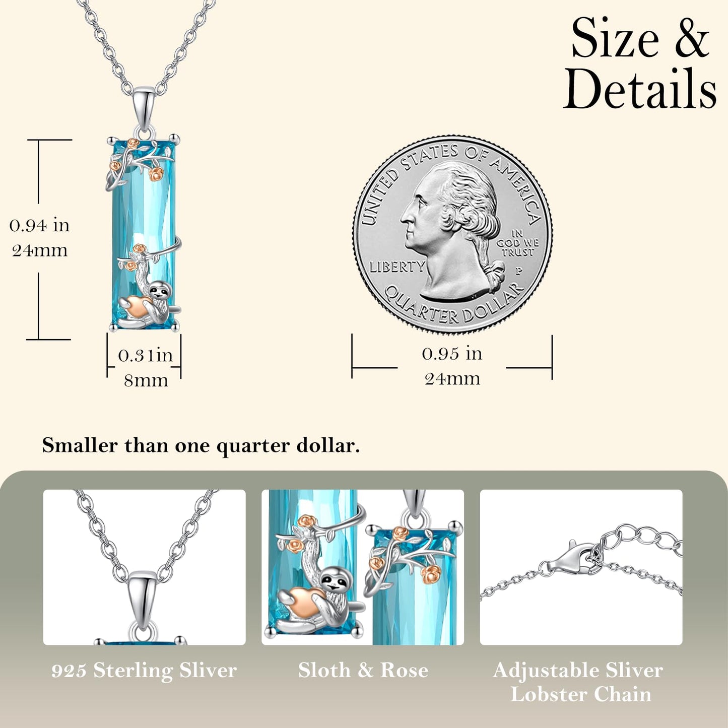 AENEAS Valentines Day Gifts for Women Her Sloth Necklace 925 Sterling Silver Rose Flower Blue Crystal Sloth Hold Heart Jewelry Gift for Daughter Women Wife
