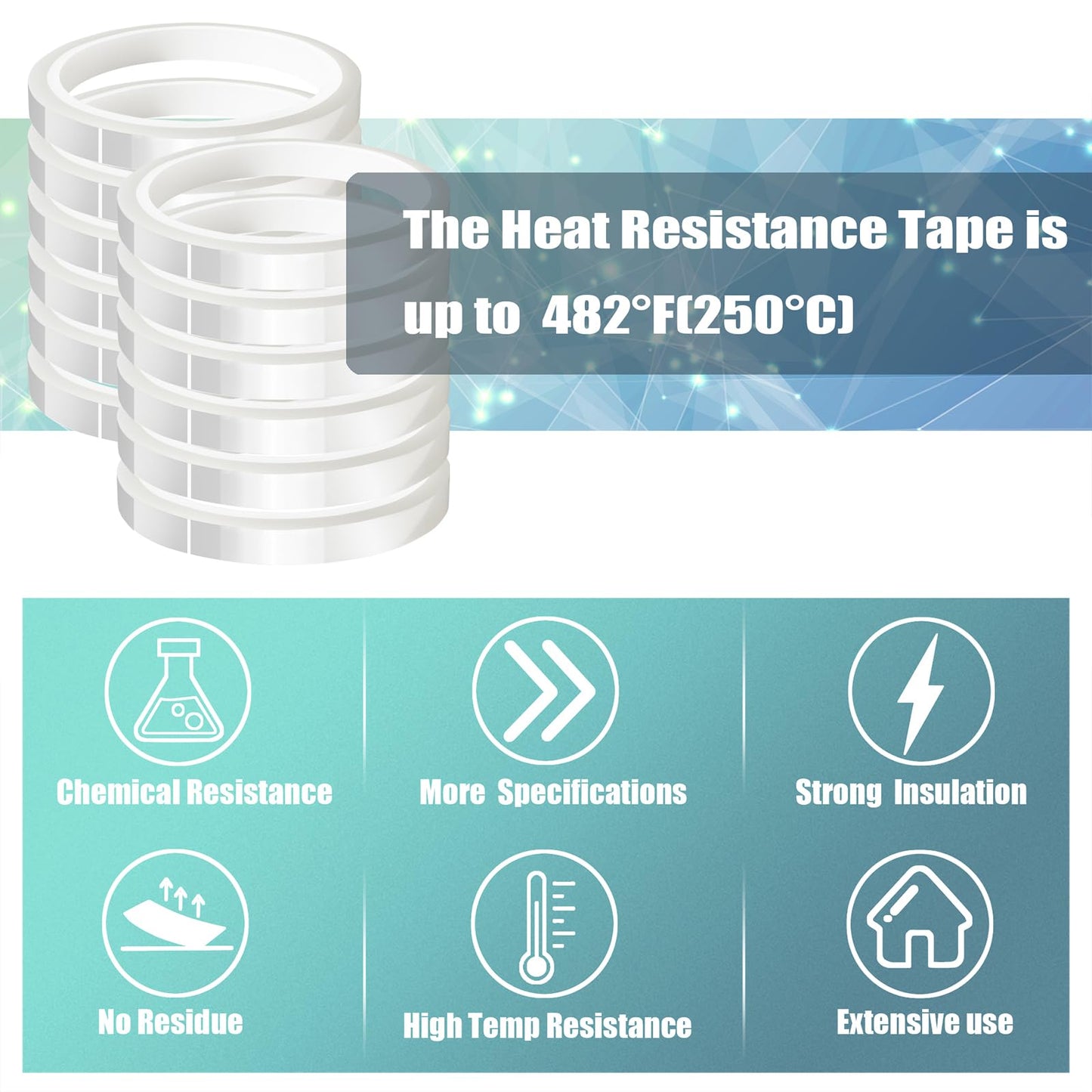 MEBMIK 12 Rolls 10mm x33m(108ft) Clear Heat Tape,Transparent High Temperature Heat Resistant Tape,Heat Transfer Tape for Heat Press and Sublimation,Heat Transfer Vinyl,No Residue