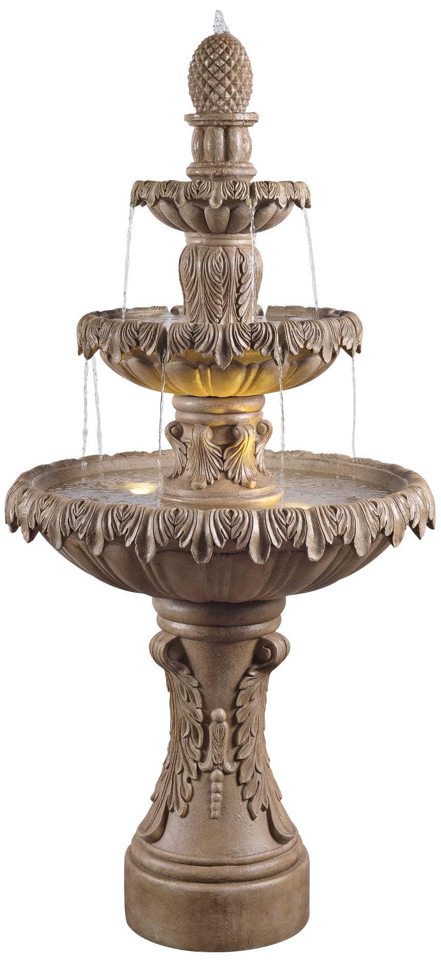 Ibiza 62" High Large Italian Outdoor Decor Sand Stone Floor Fountain with Light LED Waterfall 3-Tier Standing Basin Water Feature for Outside Garden Patio Yard Backyard Porch - John Timberland