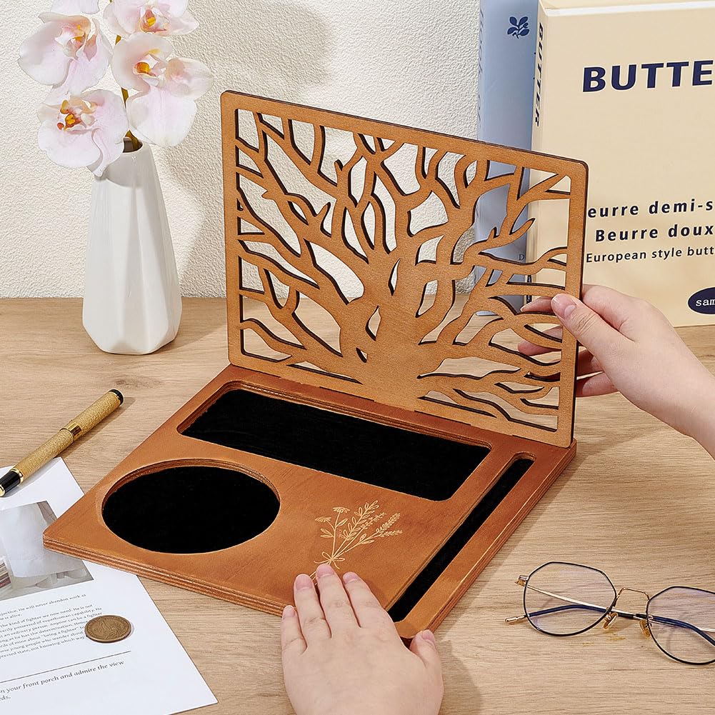 BENECREAT Wood Book Holder Stand, Multifunctional Book Nook Organizer with Cup, Glasses, Pen & Phone Holder for Nightstand Desktop Christmas Birthday Gifts