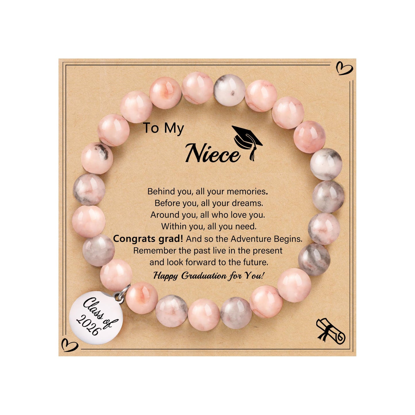 Sistble 2026 Graduation Gifts, Graduation Bracelet Class of 2026 College High School 8th Grade Niece Gifts from Auntie Inspirational Gift for Women Nature Stone Beaded Jewelry