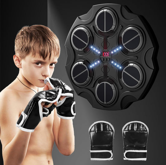 TEOTSIU Music Boxing Machine for Adults,Wall Mounted Smart Scoring Punching Bag Target with Boxing Gloves,Training Pad with Music,Cool Lights,3-Speed Adjustment,Fitness Equipments&Sprots Toy Gift