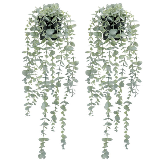 COCOBOO 2 Pcs Artificial Eucalyptus Plants Shelf Hanging Fake Plant in Pot for Wall Bedroom Home Patio Indoor Outdoor Decor