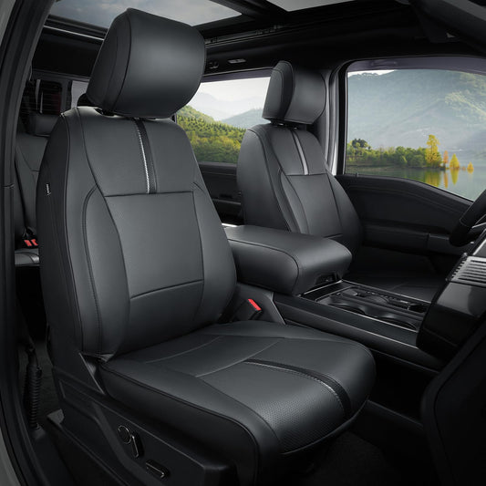 DiffCar for Ford F150 Seat Covers 2021 2022 2023 2024 2025,Full Set Leather Waterproof Black Trucks Pickup Seat Covers Custom Fit for Ford F150 Accessories,Car Seat Cover for SuperCrew/CrewCab(XL,XLT)
