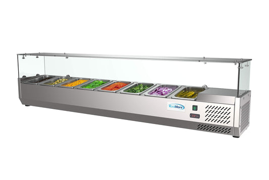 KoolMore SDC-8P-SG Condiment Prep Rail Station with Sneeze Guard, 71 Inch, Silver