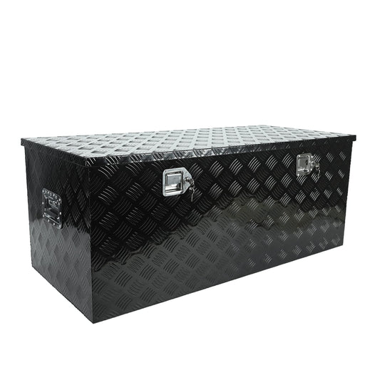 Eivojor Aluminum Stripes Plated Truck Tool Box Pick Up Truck Bed RV Trailer Toolbox Storage Organizer with Side Handles, Lock and Keys - 48" x 19.5" x 17.5",Black