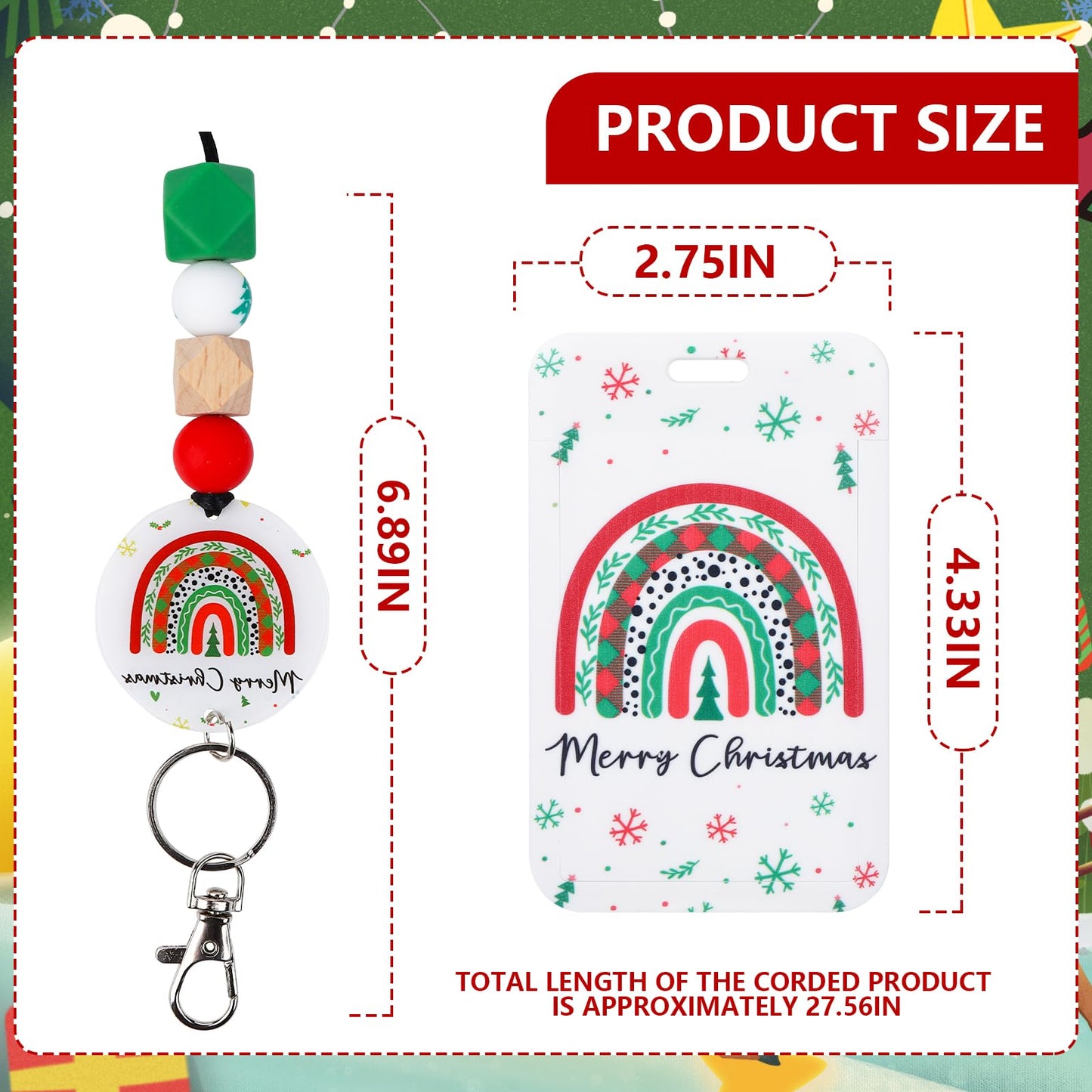 Christmas Lanyards for ID Badges - Cute Boho Beaded Breakaway Keychain Accessories, Teacher Lanyards with ID Badges Holder for Women Teacher Nurse Christmas Gifts