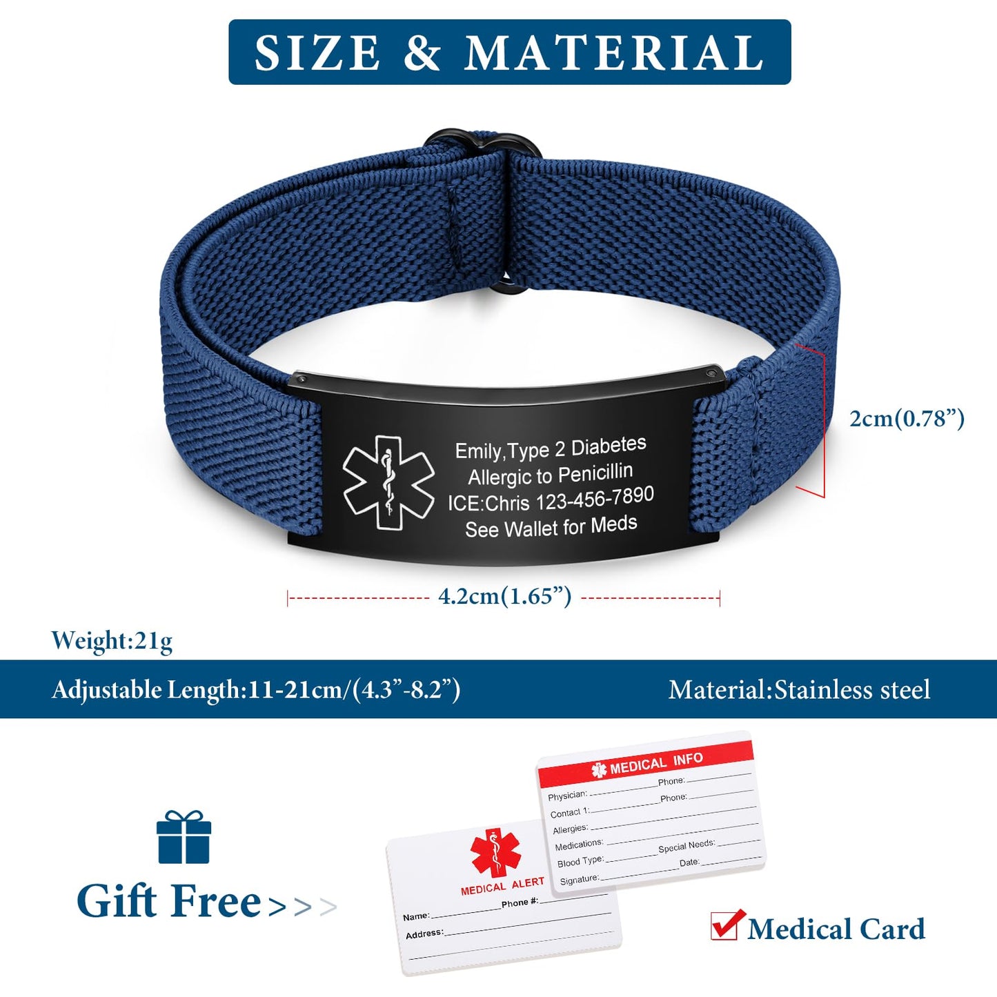 VNOX Medical Alert Bracelets for Men & Women with Free Engraving Adjustable Stainless Steel Mesh Emergency Medical ID Bracelets Wristband