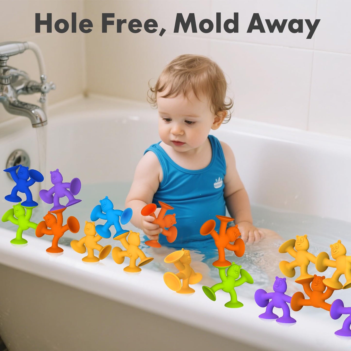Guibola 6 PCS Suction Cup Toys, No Hole Baby Bath Toys Suction Toy - Connect, Build, Create - Toddler Bath Toys for Kids Ages 1-3, Silicone Sensory Fidget Toys for Baby Tray Window Travel