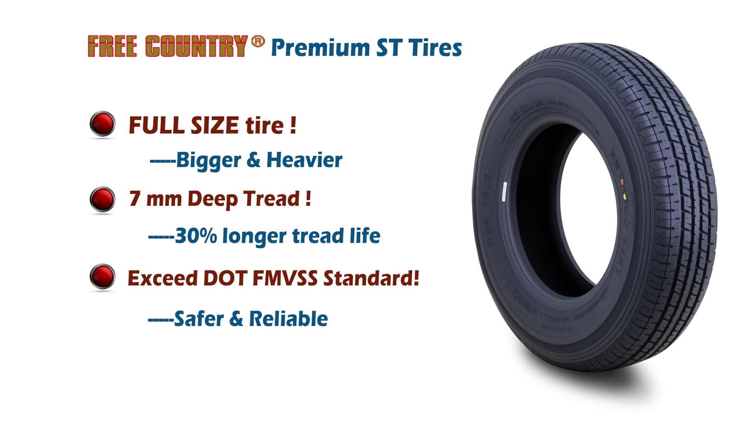 Grand Ride 3 Premium FREE COUNTRY Trailer Tires ST 205/75R14 / 8PR Load Range D Steel Belted w/Scuff Guard