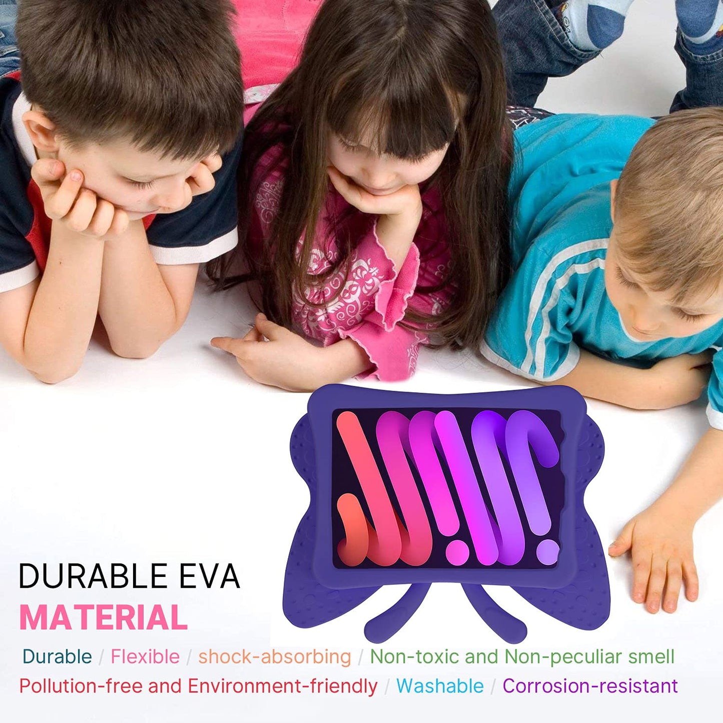 JGY iPad mini 6 7 A17 Pro 8.3 2024 Pretty Butterfly Case for Kids Girl Light Safe EVA Foam Full Cover Sturdy Kids case with Stand Pencil Holder Shockproof Rugged case for iPad mini 6th 7th (Purple)