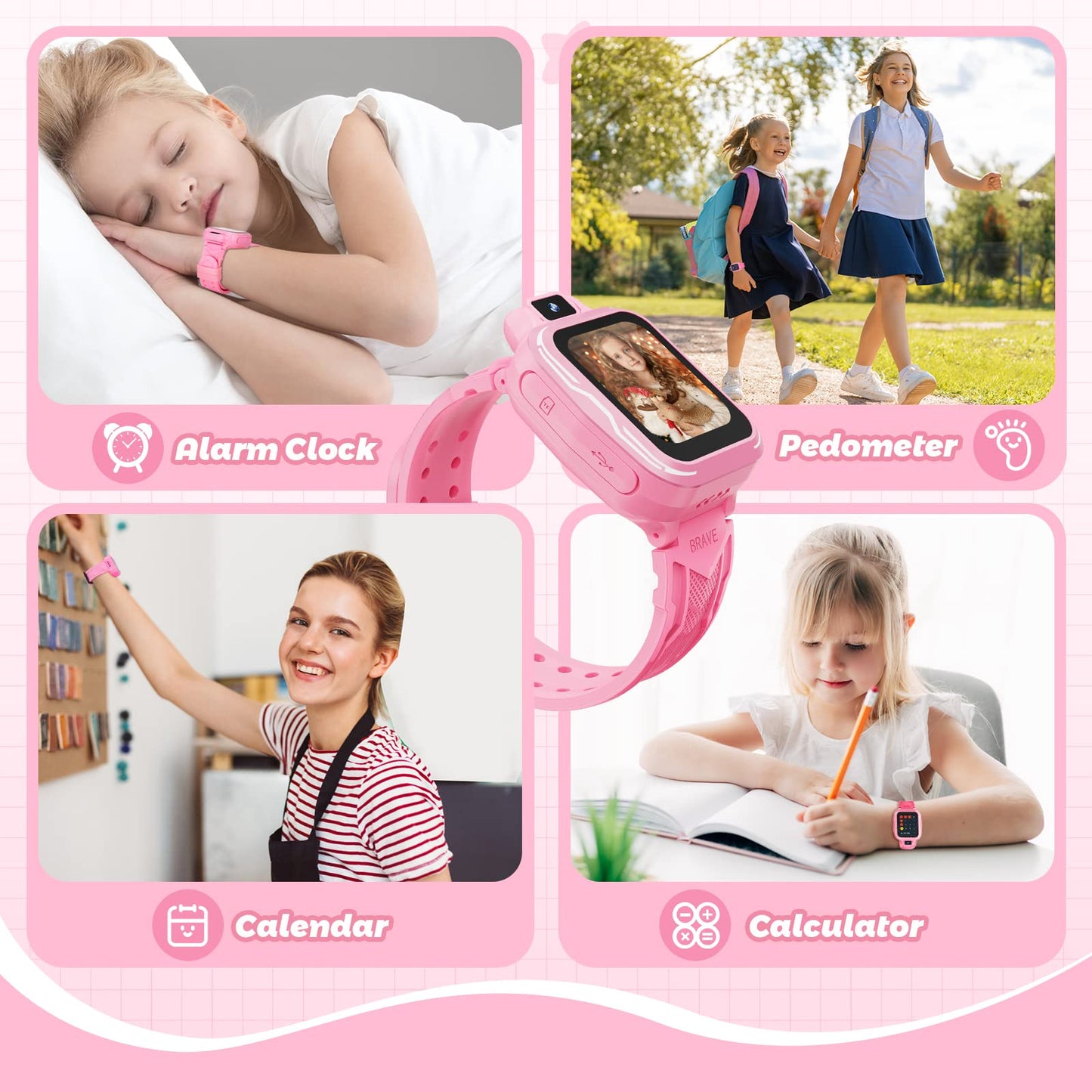 VANSING Kids Digital Watch Girls, Best Christmas Birthday Gifts for Age 3 4 5 6 7 8 9 Years Children,Touchscreen Toddler Sport Smart Watch with Camera FM MP3 Pedometer - Light Pink with 32GB SD Card