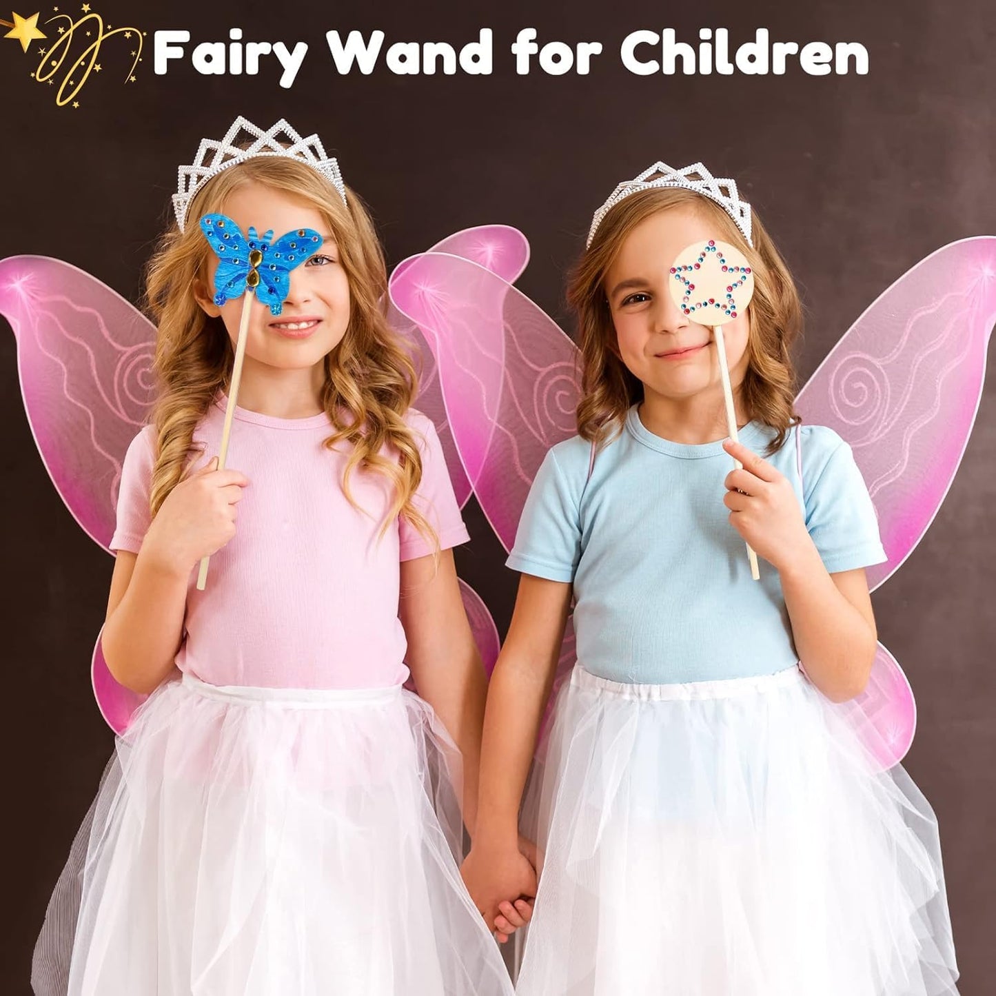 Pllieay Princess Fairy Wands Kit for Birthday Party Favors Decorations, Include 18 Pieces 6 Styles Unfinished Wooden Princess Wand and 4 Gem Stickers Princess Art Magical Show for Party Supplies