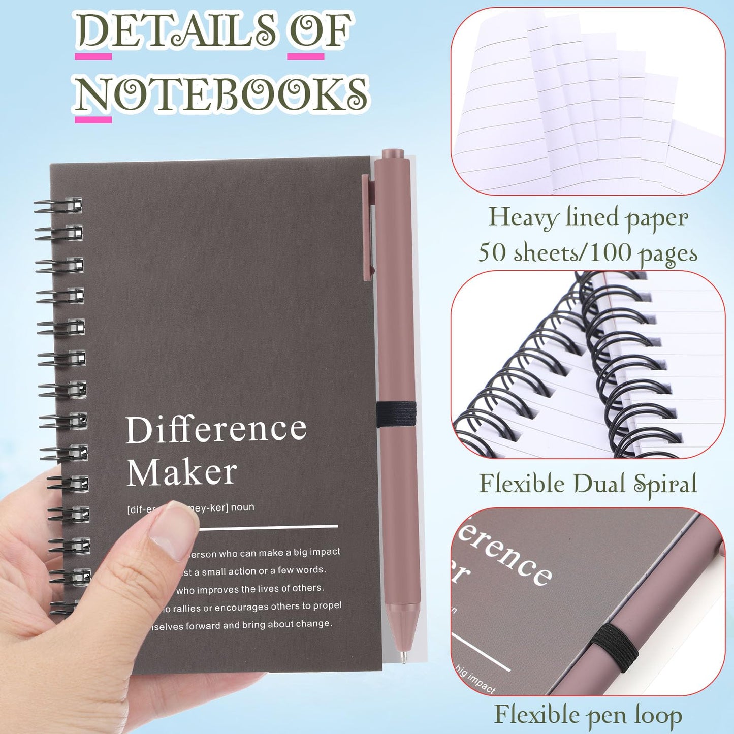 Marspark 10 Sets Difference Maker Gifts for Women Men, Employee Appreciation Gifts Bulk Inspirational Thank You Cup Motivational Notebooks with Pen for Team Teacher Coworker Office (Retro Color)