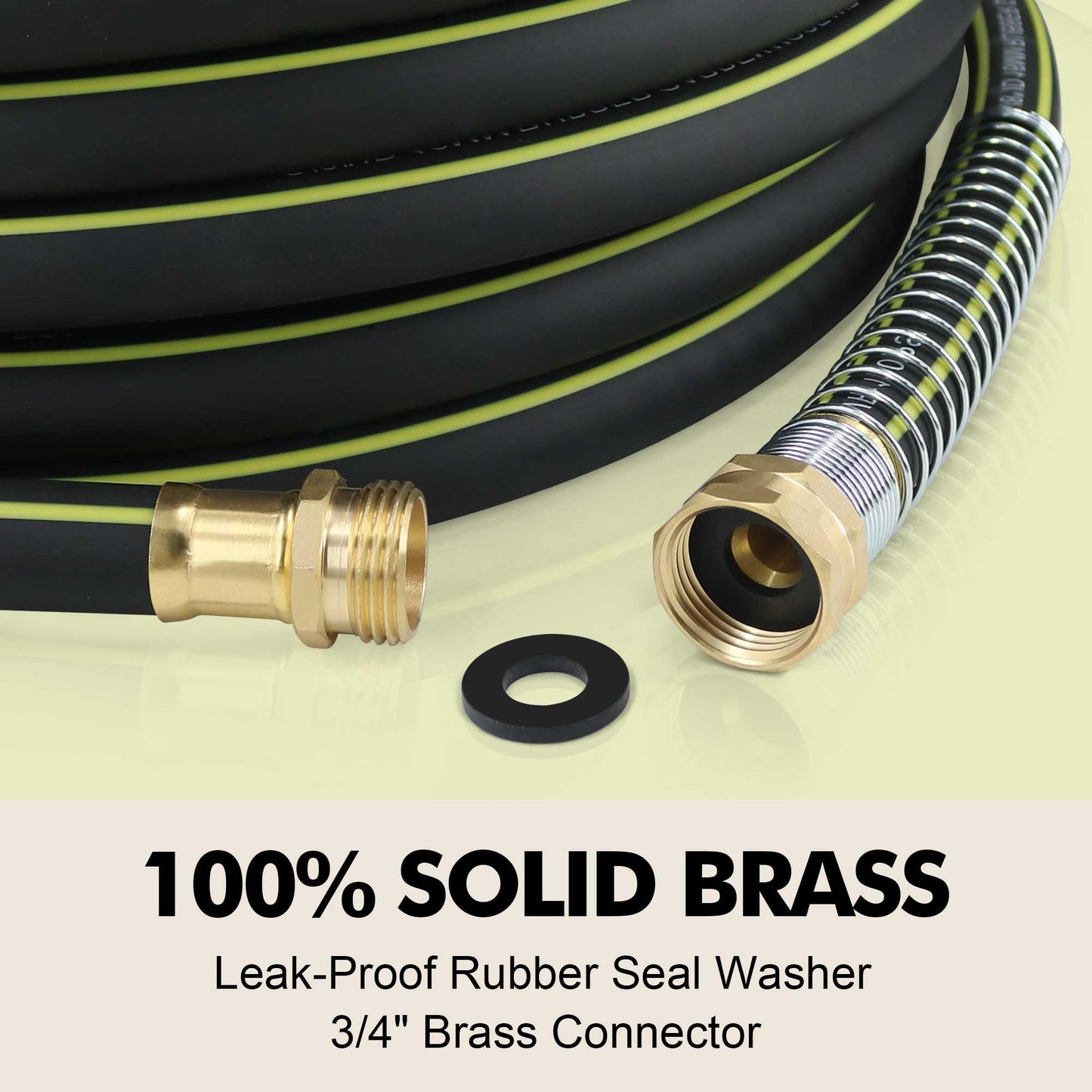 Wurzberge Lightweight Rubber Garden Hose 50 ft, 5/8" Hybrid Rubber Hose with Solid Brass Fitting, Water Hose Pipe for Outdoor, Cleaning & Washing