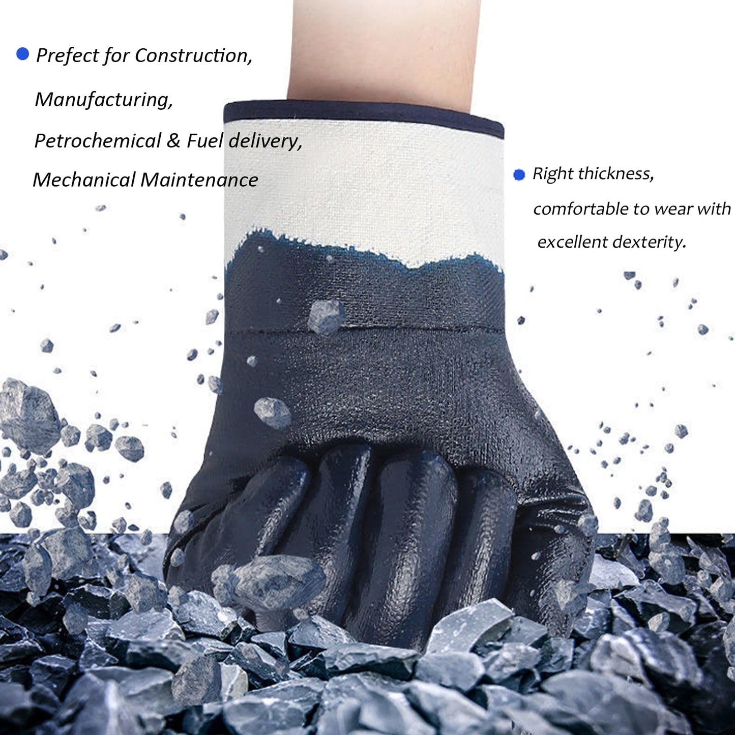 Blue Oil Gloves for Men,Large Oil Resistant Gloves for Fuel Haulers & Truck Drivers,Nitrile Coated Work Gloves 6 Pairs Bulk Pack