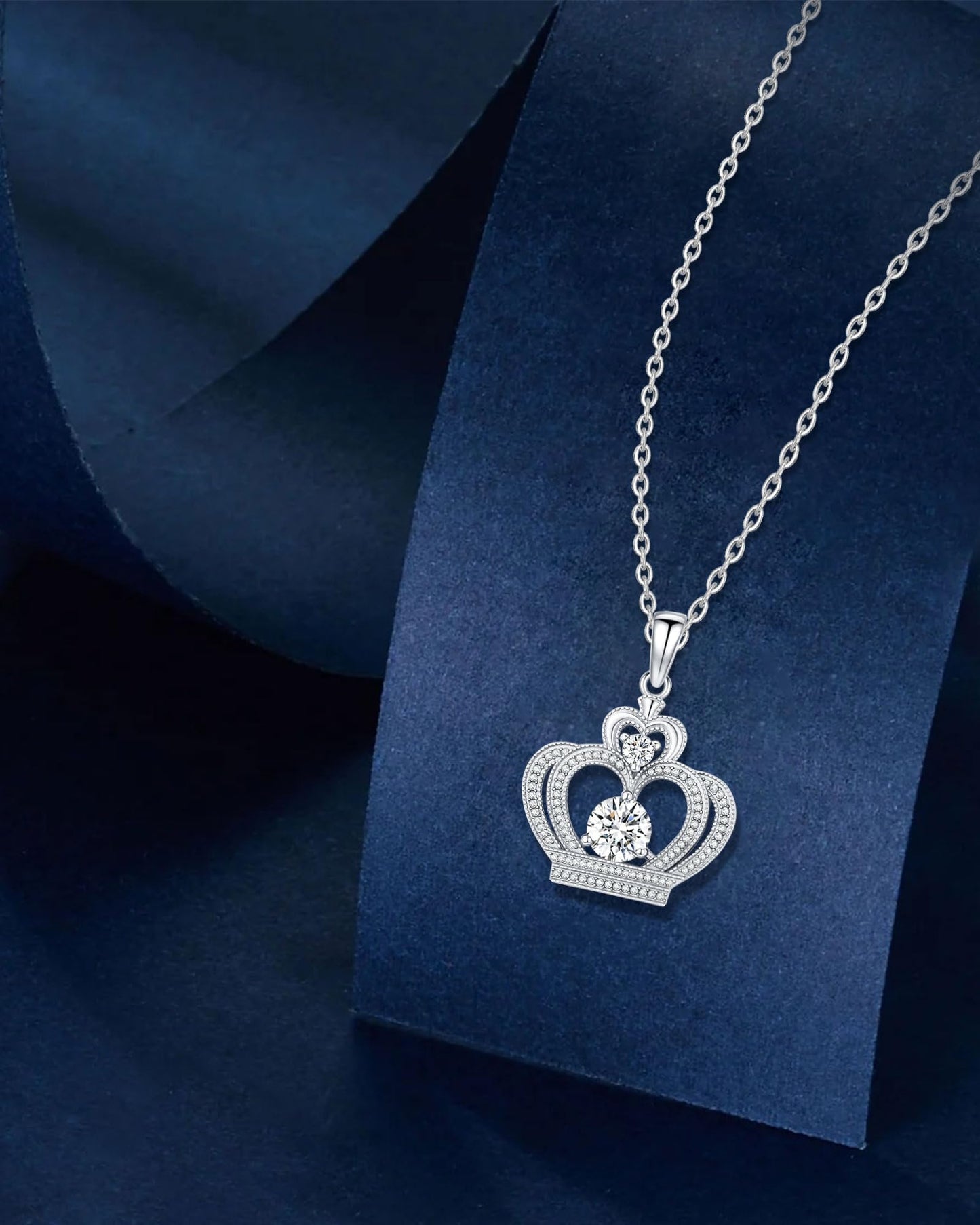 2 Carat Moissanite Necklace 925 Sterling Silver Jewelry AAAAA Cubic Zirconia Crown Pendant Necklace Best Gifts for Mom Women Girlfriend Grandma Friend Lover Her Wedding Birthday Anniversary Daily