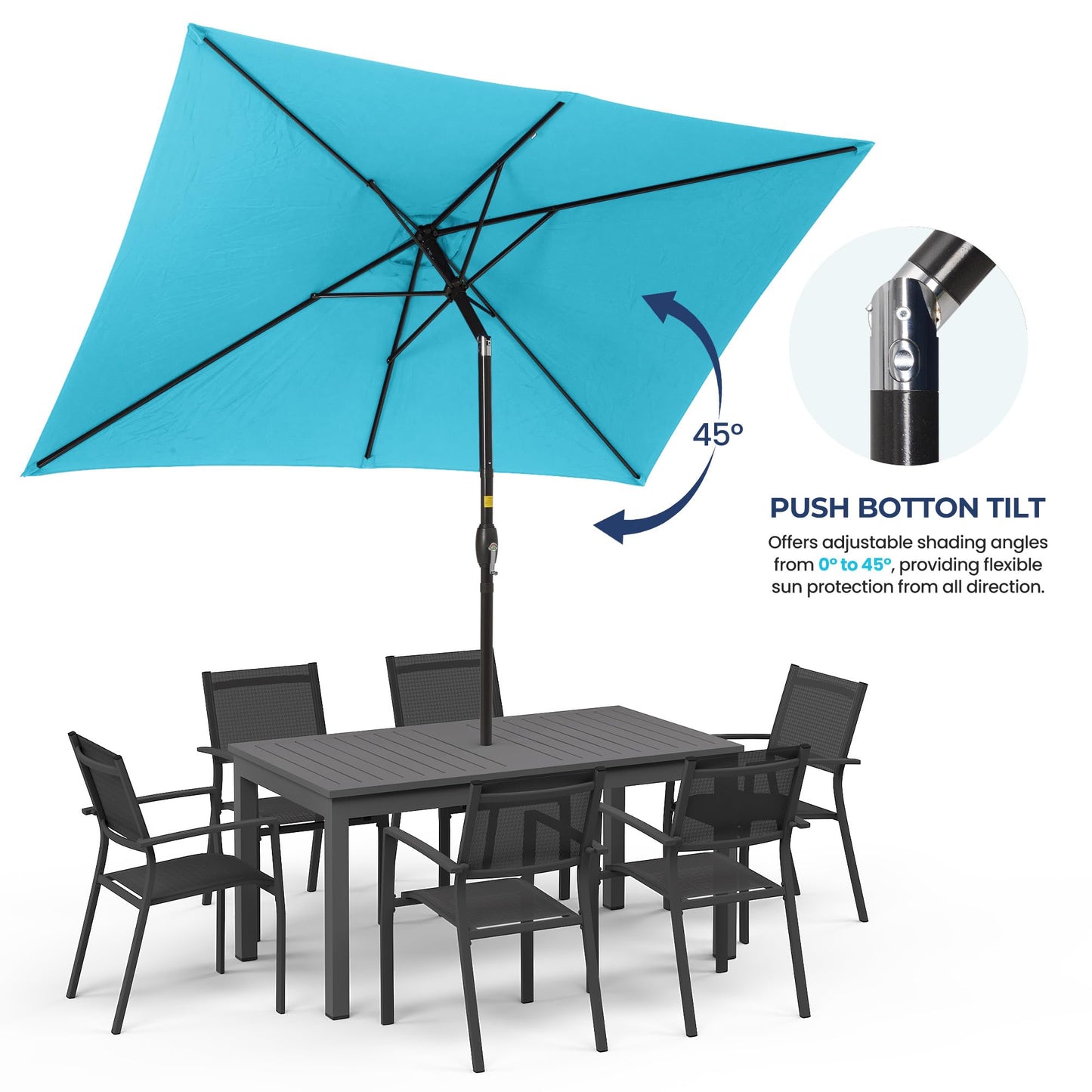 Wisteria Lane Patio Umbrella, Rectangular Patio Umbrella, Metal Pole Square Outdoor Umbrella with Crank and Push Button Tilt, Large Outdoor Umbrella with Polyester Canopy, Light Blue