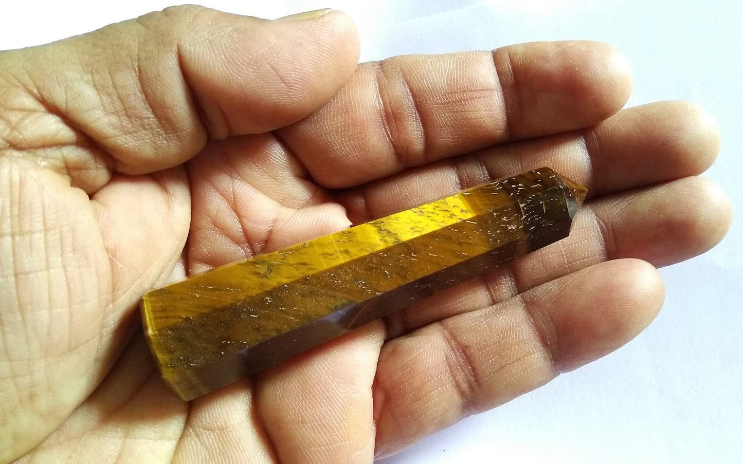 WholesaleGemShop 3 Inch Tiger Eye Gemstones Obelisk Tower Jumbo Facet Aura Rock Crystal Natural Polished Earth Wand Spirit