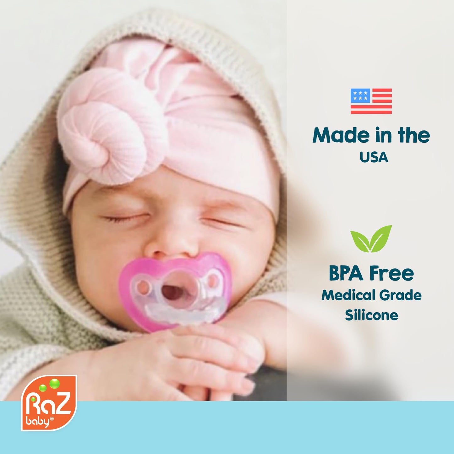 RaZbaby JollyPop Pacifier, Holder w/Detachable Baby Pacifier, Stuffed Animal RaZbuddy, All Ages 0M+, 100% Medical Grade USA Made Silicone, Machine Washable, Textured & Easy to Hold – Puppy