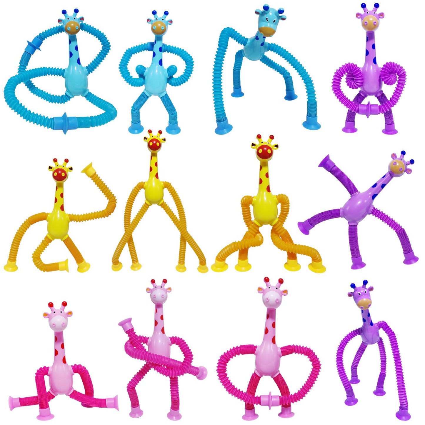 8 PCS Telescopic Suction Cup Giraffe Sensory Toys, Pop Tube Fidget Toys Bulk for Toddlers, Kids Travel, Easter Basket Stuffers, Party Favors Birthday Gifts for Boys Girls