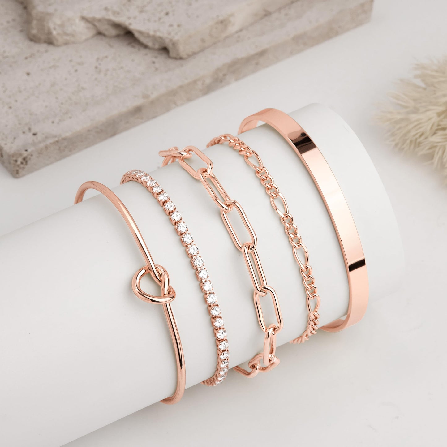 Gokeey Rose Gold Bracelets for Women Bangle Cuff Bracelet Set for Women No Tarnishi Bracelets Jewelry Gifts for Women