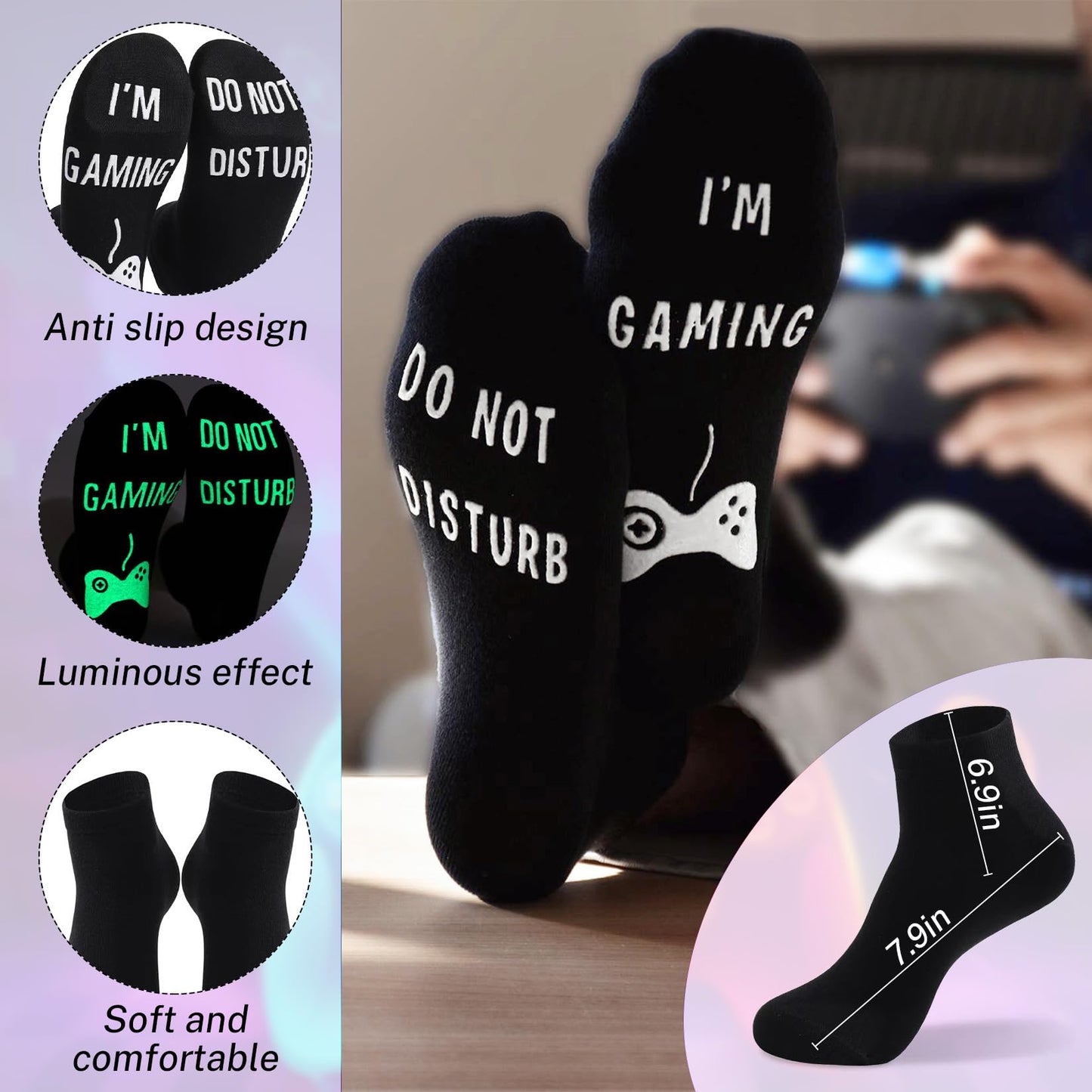 Bebomne Gamer Gifts for Teenage Boys Men, Gaming Accessories for Room, for Gamers, Game Room Decor, Gaming Pillow Case and Gaming Socks for Teen Boys Men Son Husband Boyfriend (black-2pocket 1)