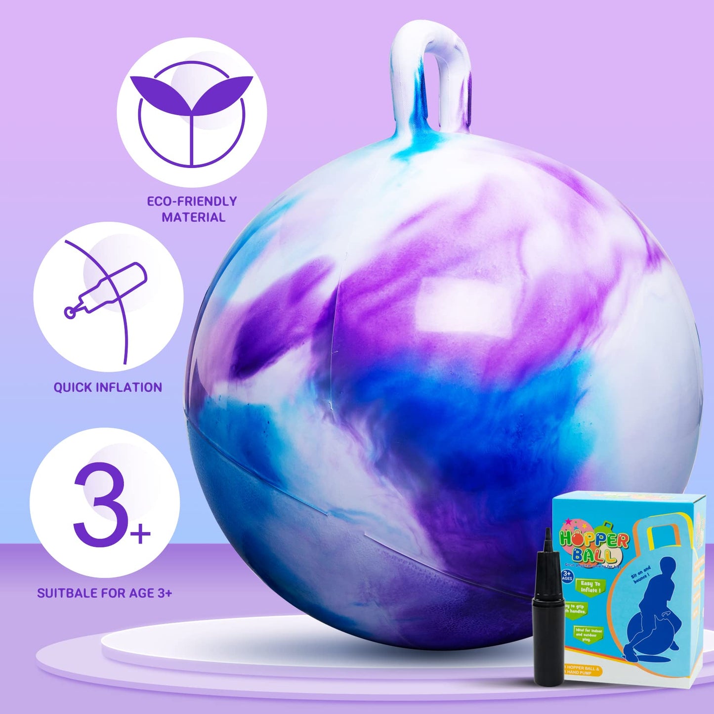 PlayZap Hopper Balls for Kids 3-8, 18 Inches Bouncy Ball with Handle, 18" Inflatable Bouncing Hopper, 45cm Jumping Toys, Garden Hopping Toys Girls Boys Gifts