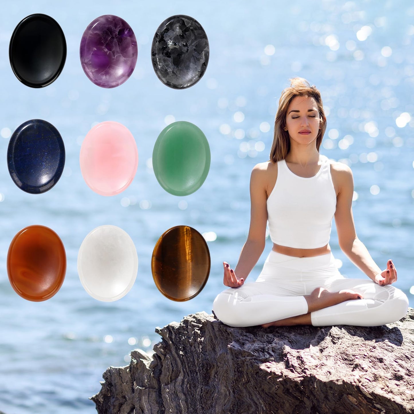 GolbalJew Green Aventurine Thumb Worry Stone for Anxiety Healing Crystals Sets, Hand Carved Crystals and Healing Stones, Meditation Crystal Reiki Natural Relax Palm Stone for Anxiety Therapy Relief